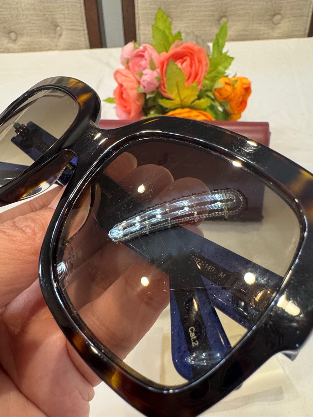 Authentic Gucci Black Square Sunglasses with Red & Blue Temple Stripes - Picture 5 of 11